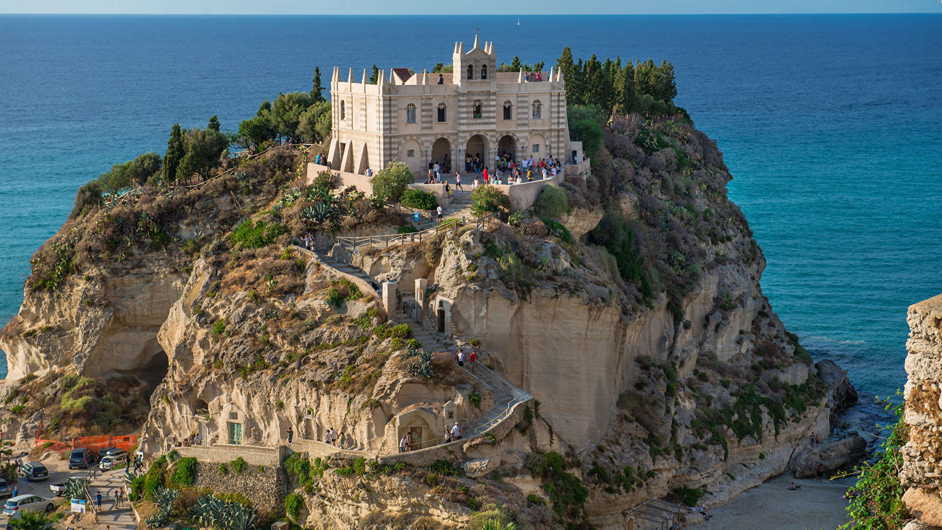 Photos Italy Tropea Cliff Stairs Cities Building