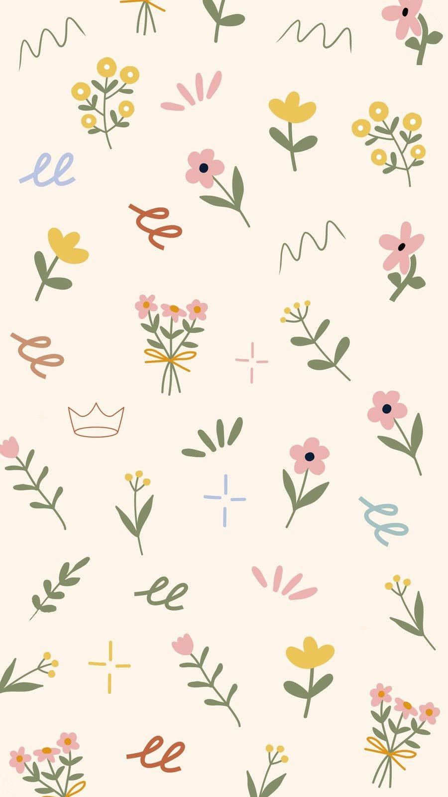 Cute Spring Phone Flowers Leaves Pattern Wallpaper