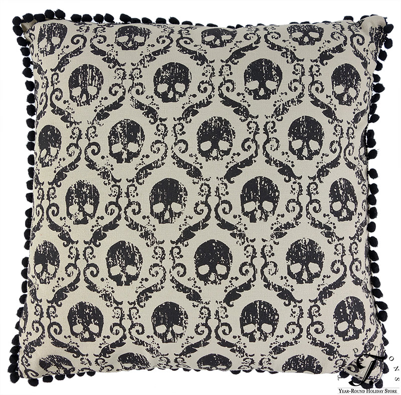 Damask Skull Wallpaper Pillow By Bethany Lowe