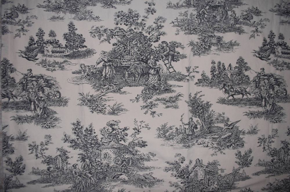 Waverly Garden Room Black Country Life Toile Fabric Drapery Panel