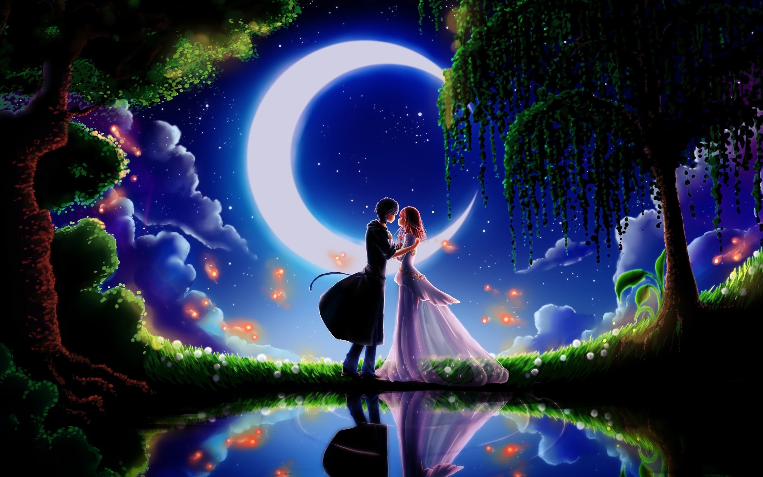 Wallpaper love kiss month night romance desktop wallpaper Anime