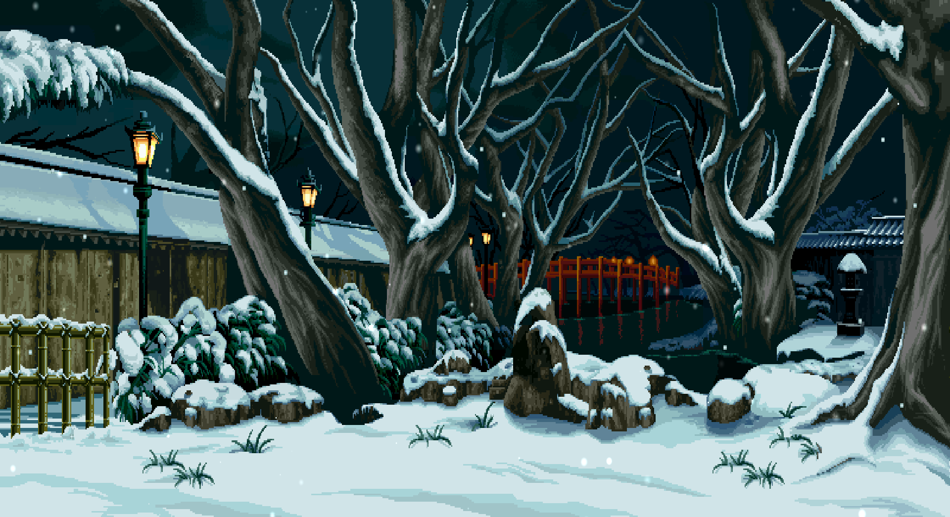 Pixel Winter Night Games Live Wallpaper