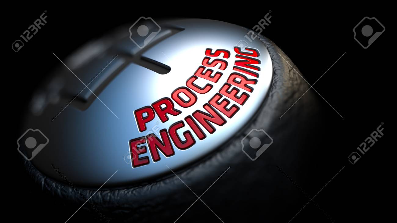 Process Engineering Gear Shift With Red Text On Black Background