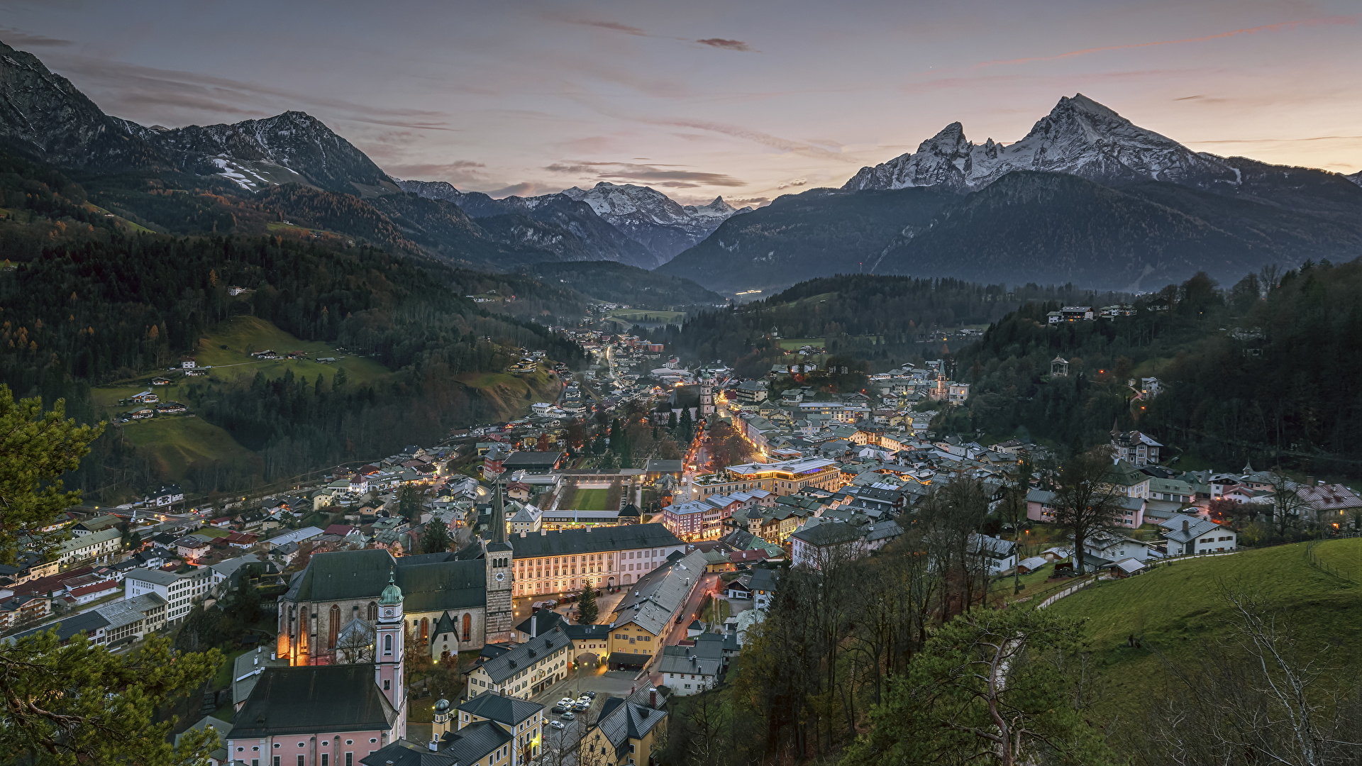 Picture Bavaria Germany Berchtesgaden Mountains Evening
