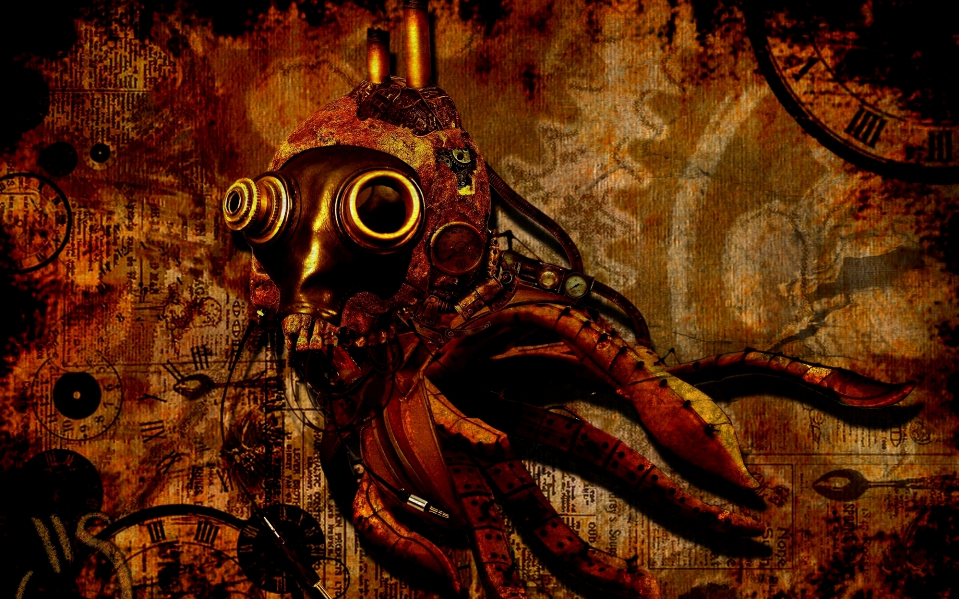 Steampunk mechanical mask dark wallpaper 1920x1200