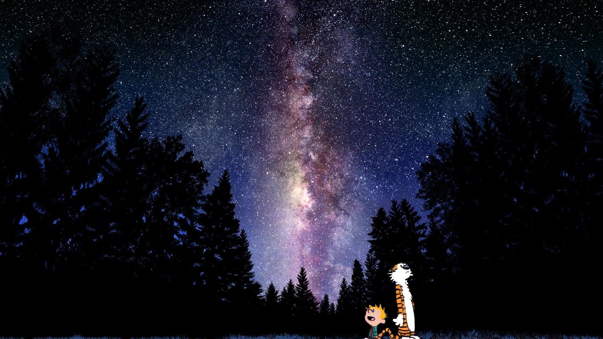 Calvin And Hobbes Ics Sky Stars Mood Sci Fi G Wallpaper