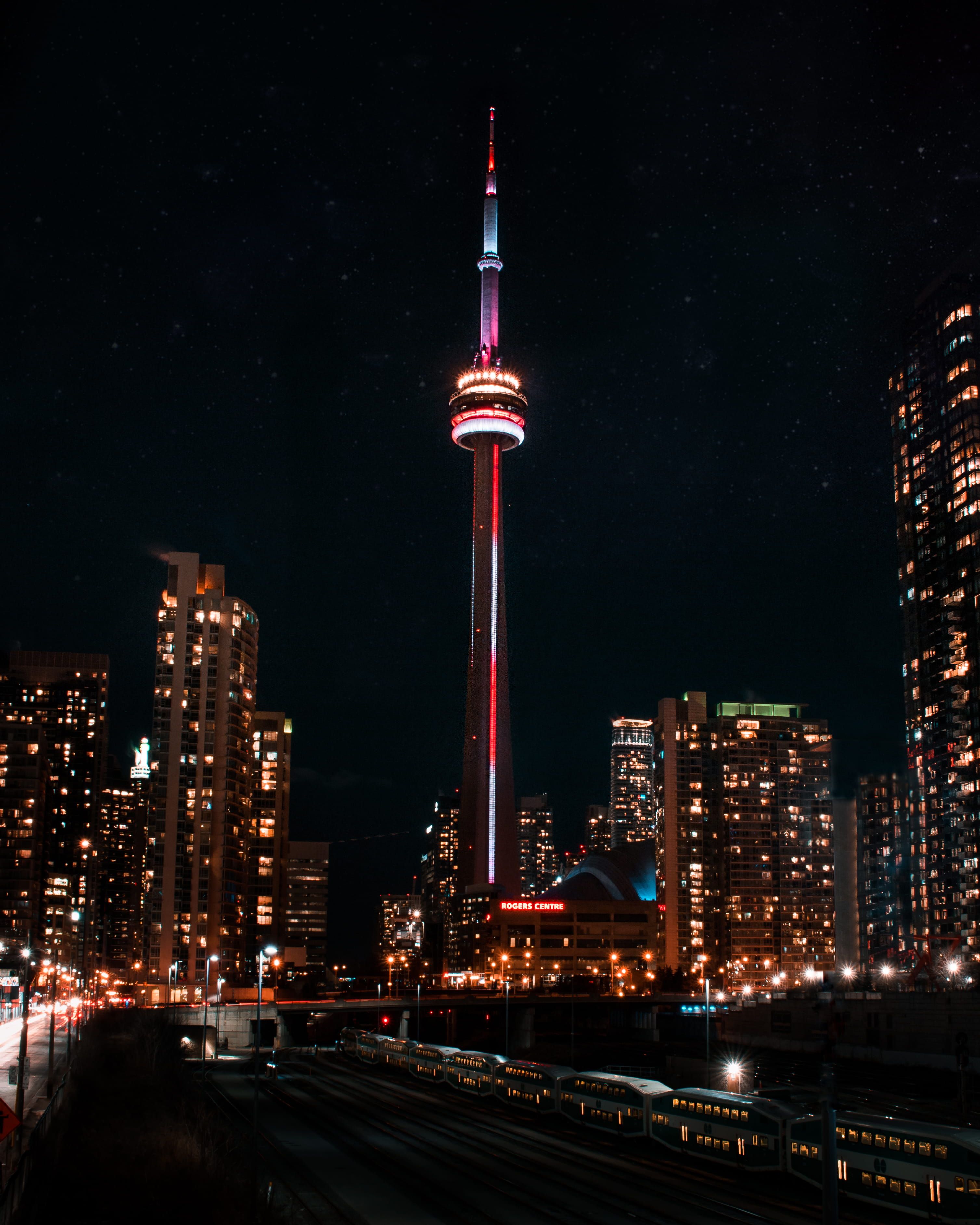 Canada Toronto Cn Tower Night Light Cntower HD Wallpaper 2k