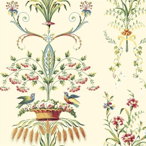 Victorian Wheat Bird Floral On Cream Wallpaper