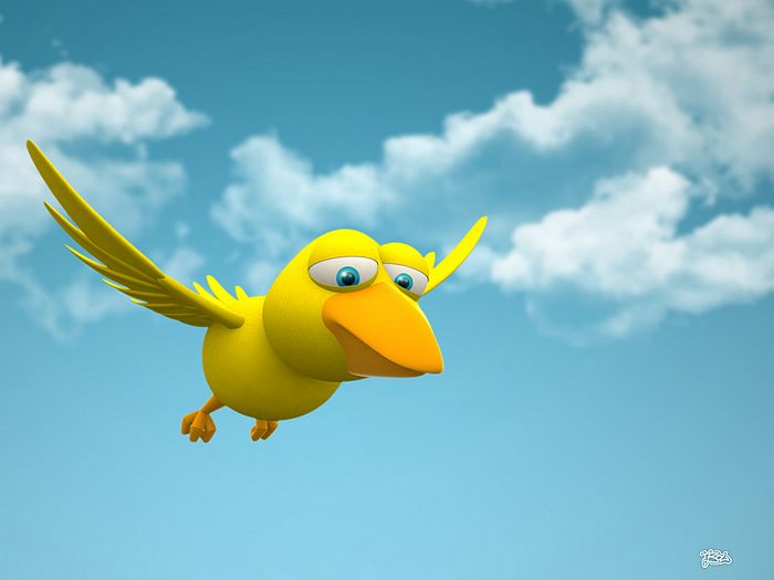 Yellow Bird In Sky Funny 3d Cartoon Wallpaper Characters