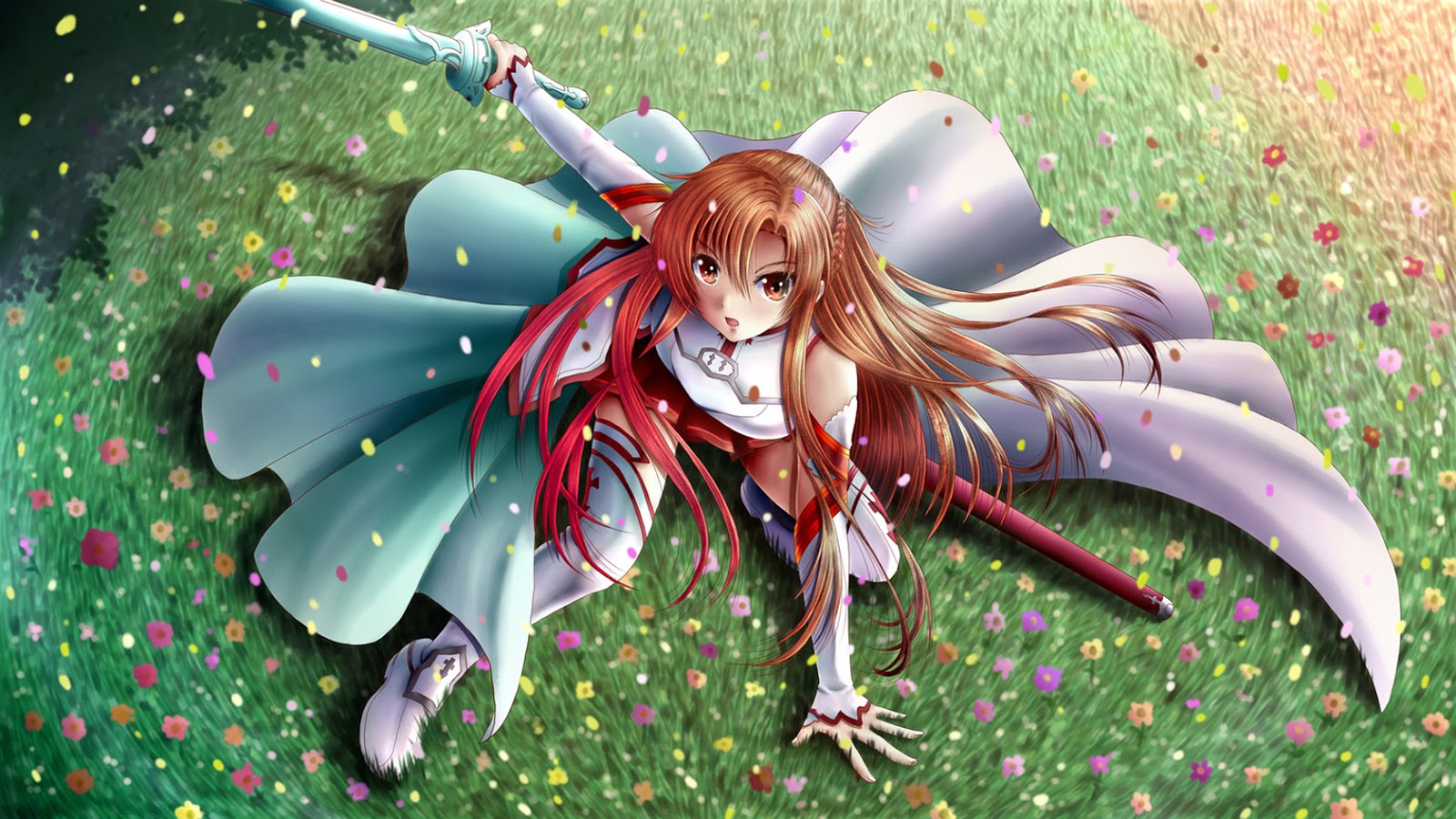 Sword Art Online Asuna Anime Girl Flower Field HD Wallpaper