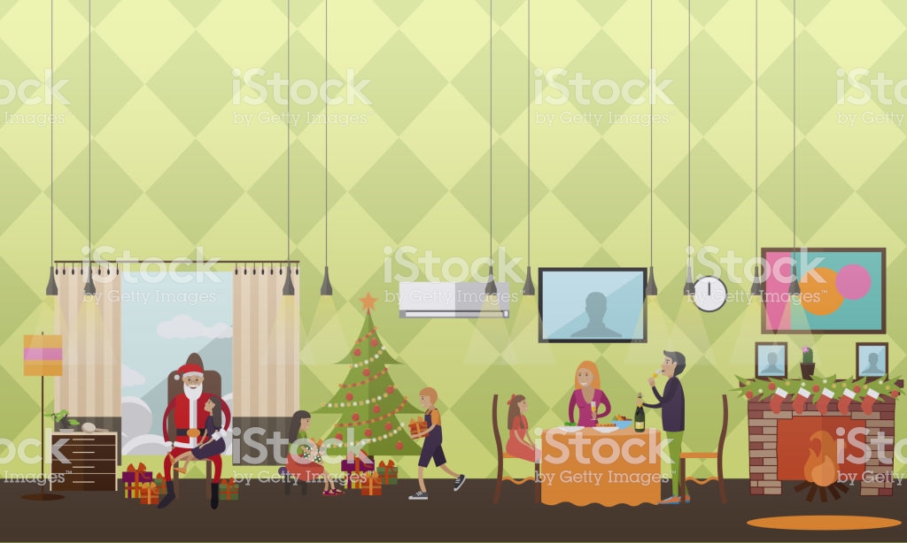 Santa Claus Fulfilling Wishes Concept Vector Illustration In Flat
