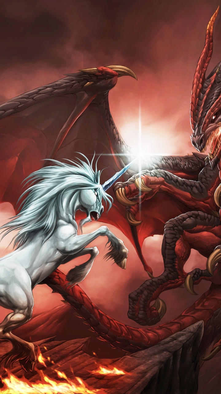 Wallpaper Unicorn Fight Battle Dragon Samsung Galaxy