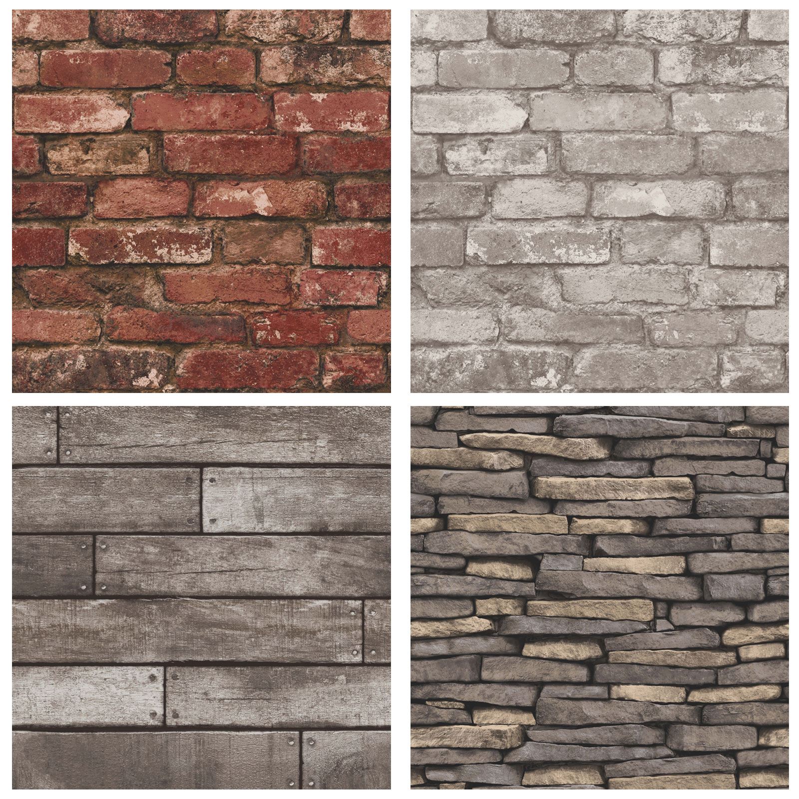 Fine Decor Luxury 10m Effects Wallpaper Stone Brick Wood Slate New