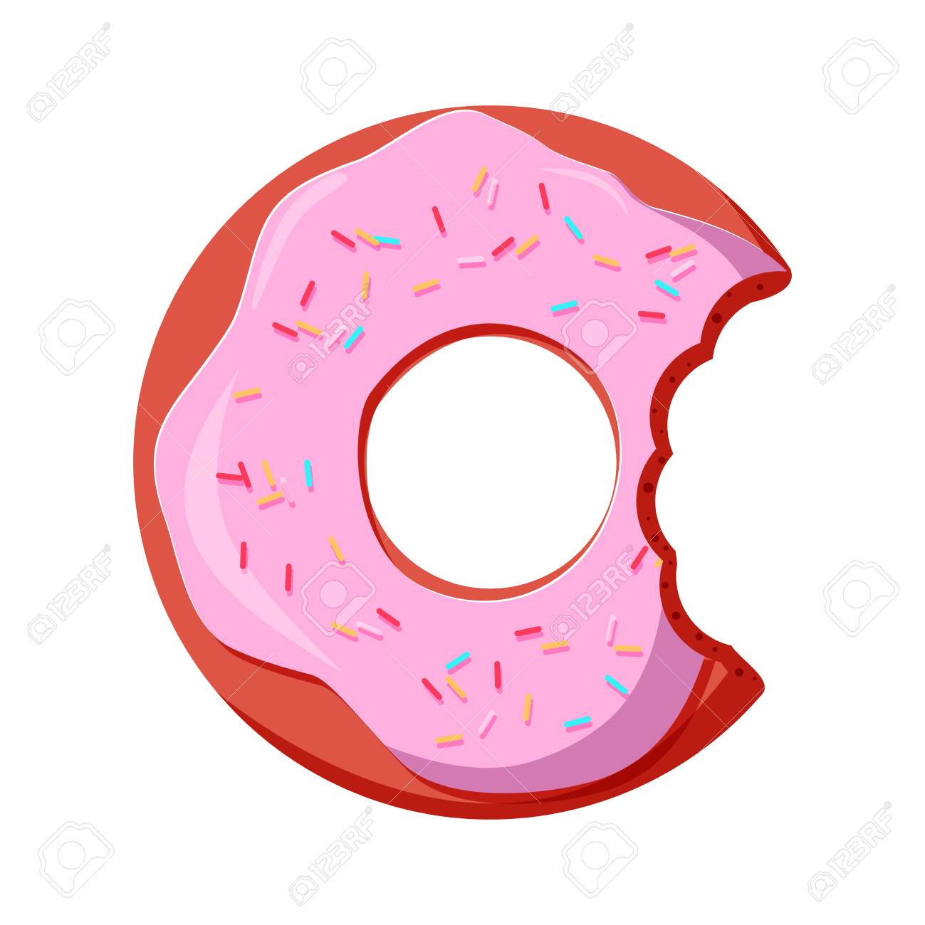 Donut With A Mouth Bite Isolated On White Background Vector