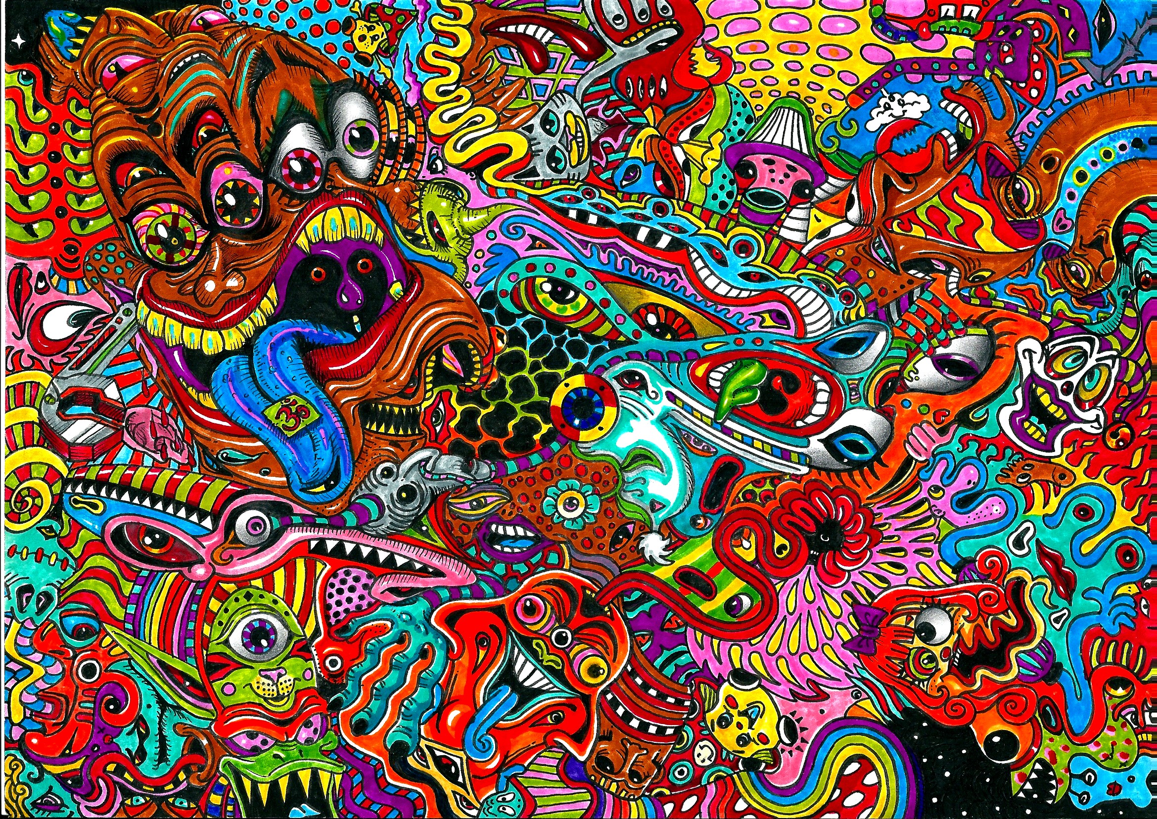 Psychedelic Art Color Detail Dark Monsters Wallpaper Background