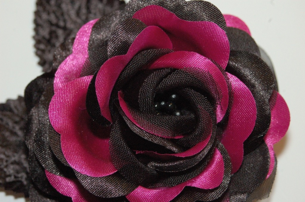 Fuchsia Prom Hot Pink Black Rose Hair Clip Bridal Accessory