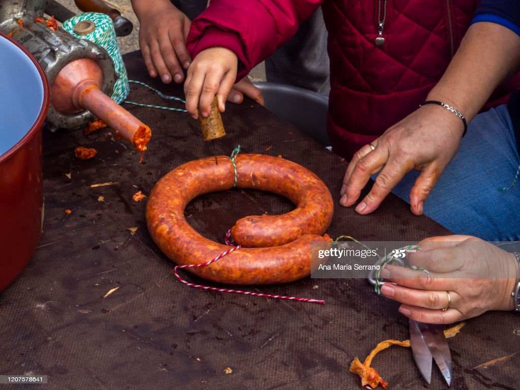 Traditional Matanza Del Cerdo Festival In Pelabravo People Cooking