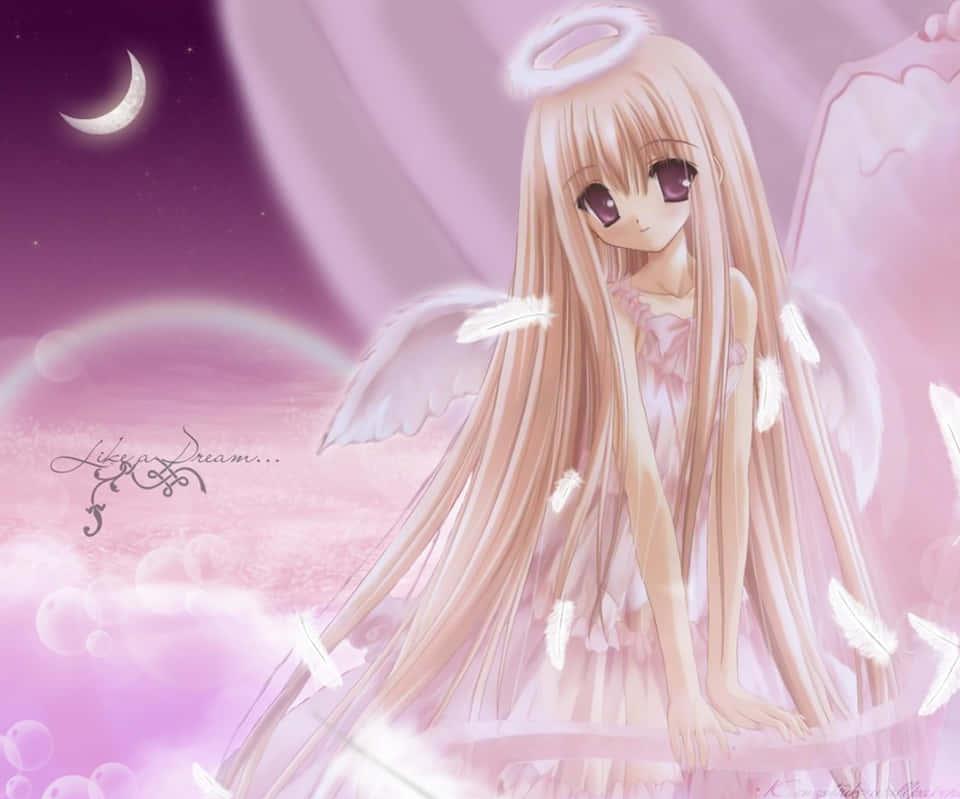 Cute Angel Anime Girl In Pink Wallpaper