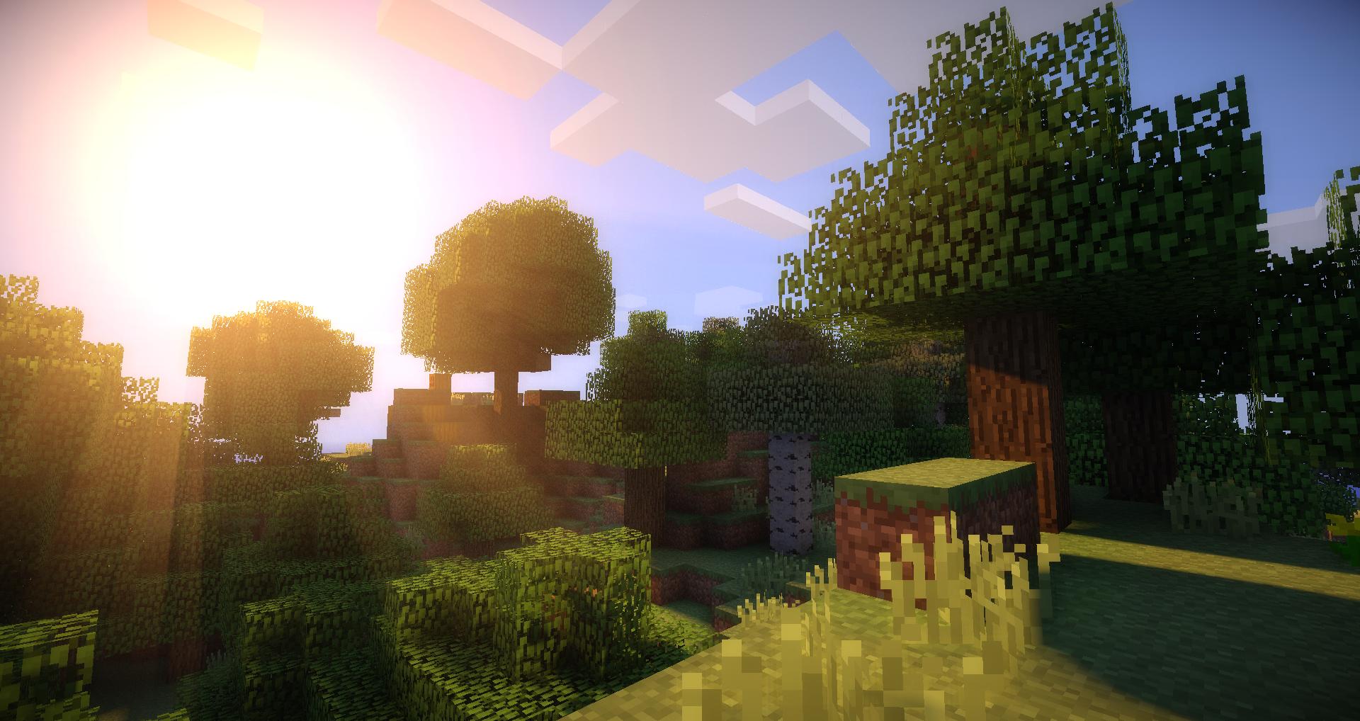 Backgroundi want a shadded minecraft sunrise with trees and hill