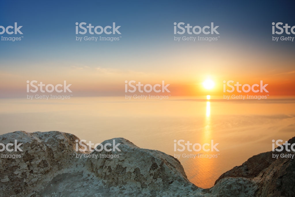 Sunset From Mountaintop Tourism Travel Sea Background Stock