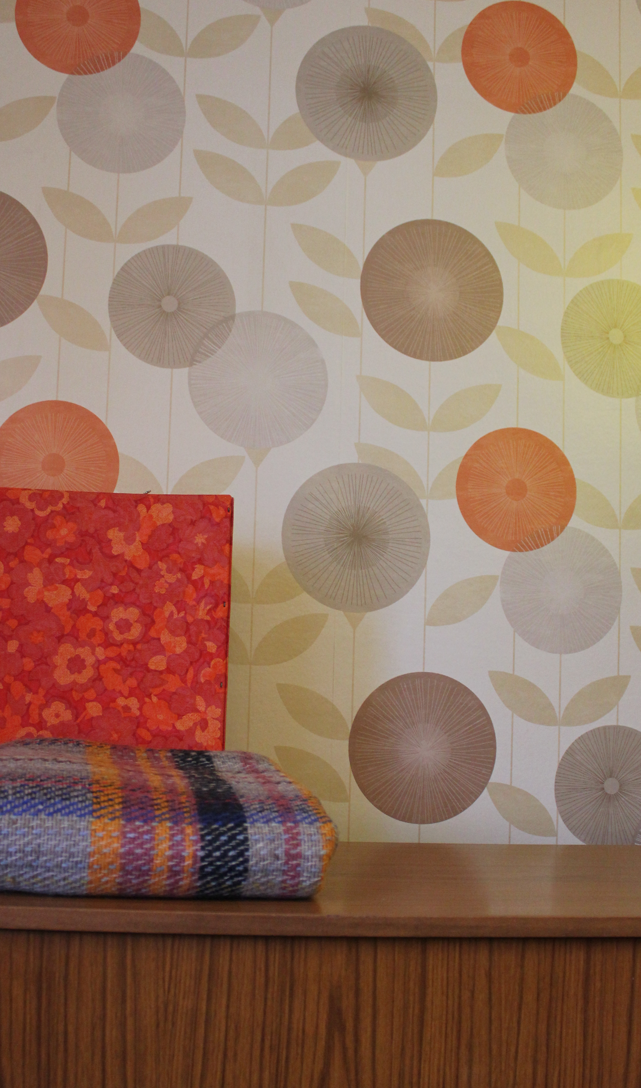 retro living room inspirations wallpaper orange leaf brown circle