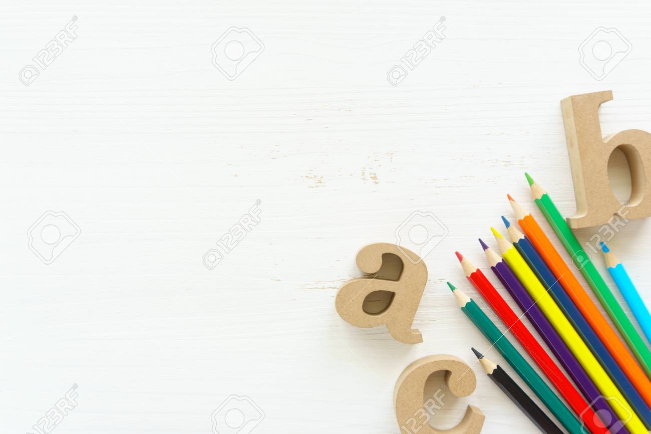 Pencils And Alphabet Abc Concept Of Education Or Back To School