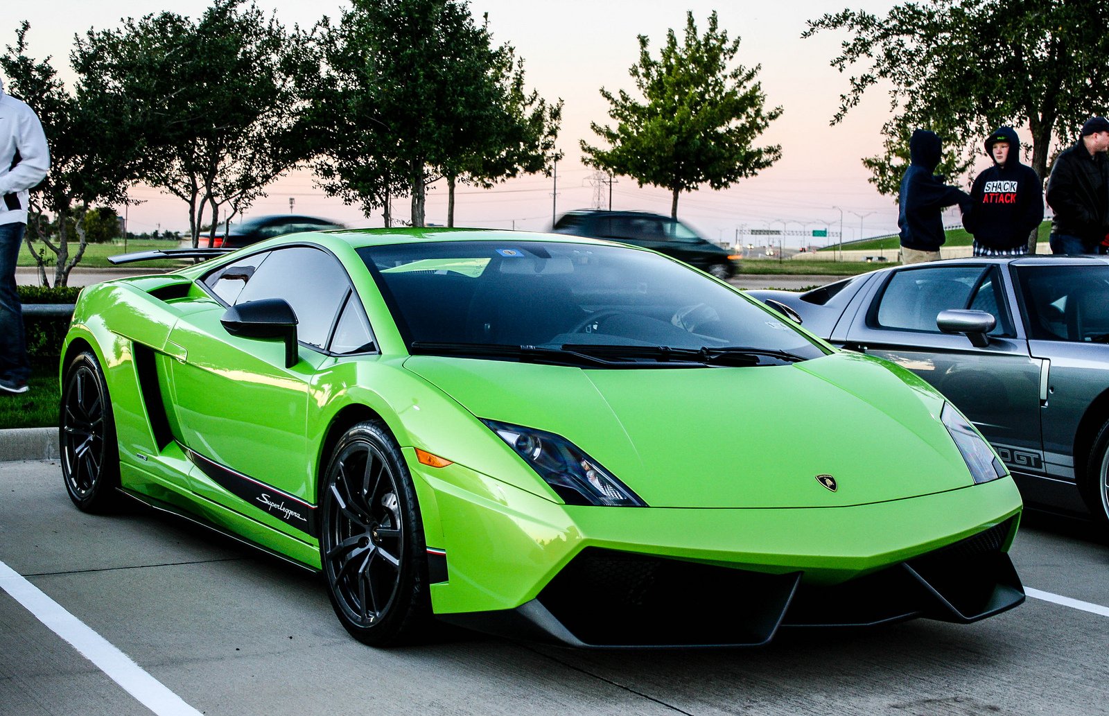 Bright Green Lamborghini Gallardo Superleggera parked in a parking lot