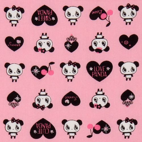 Pink Kawaii Panda Fabric With Black Hearts Japan