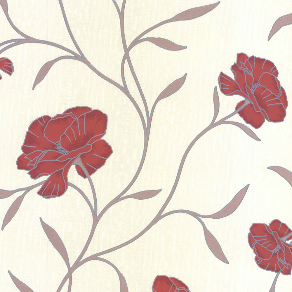 Wallpaper Erismann Poppy Floral Cream Red