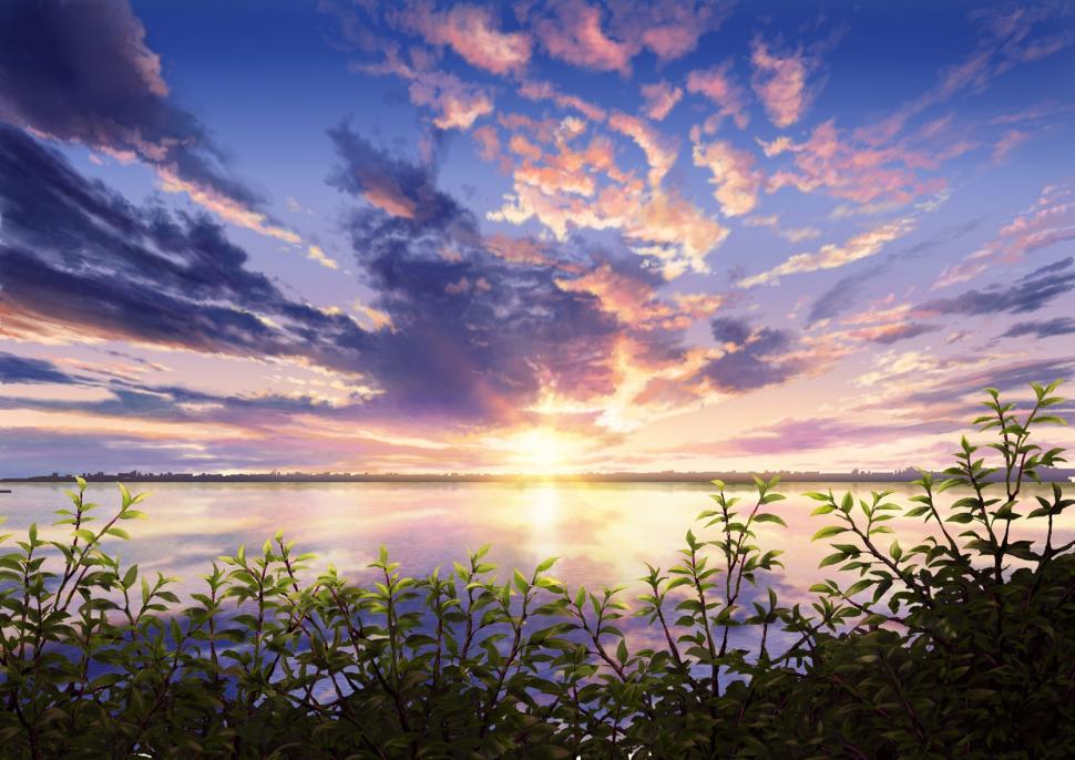 Anime Scenery Sunset Leaves Nature Wallpaper Beautiful