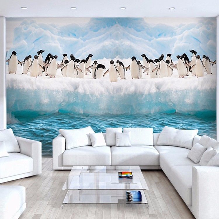3d Wallpaper Mural Penguins Animals Iceberg Wall Paper Background