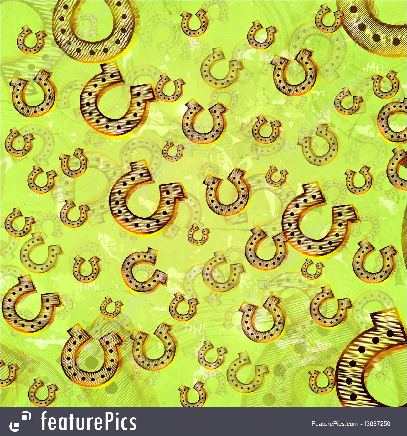 Holidays Horseshoes In Green Old Paper Background Stock