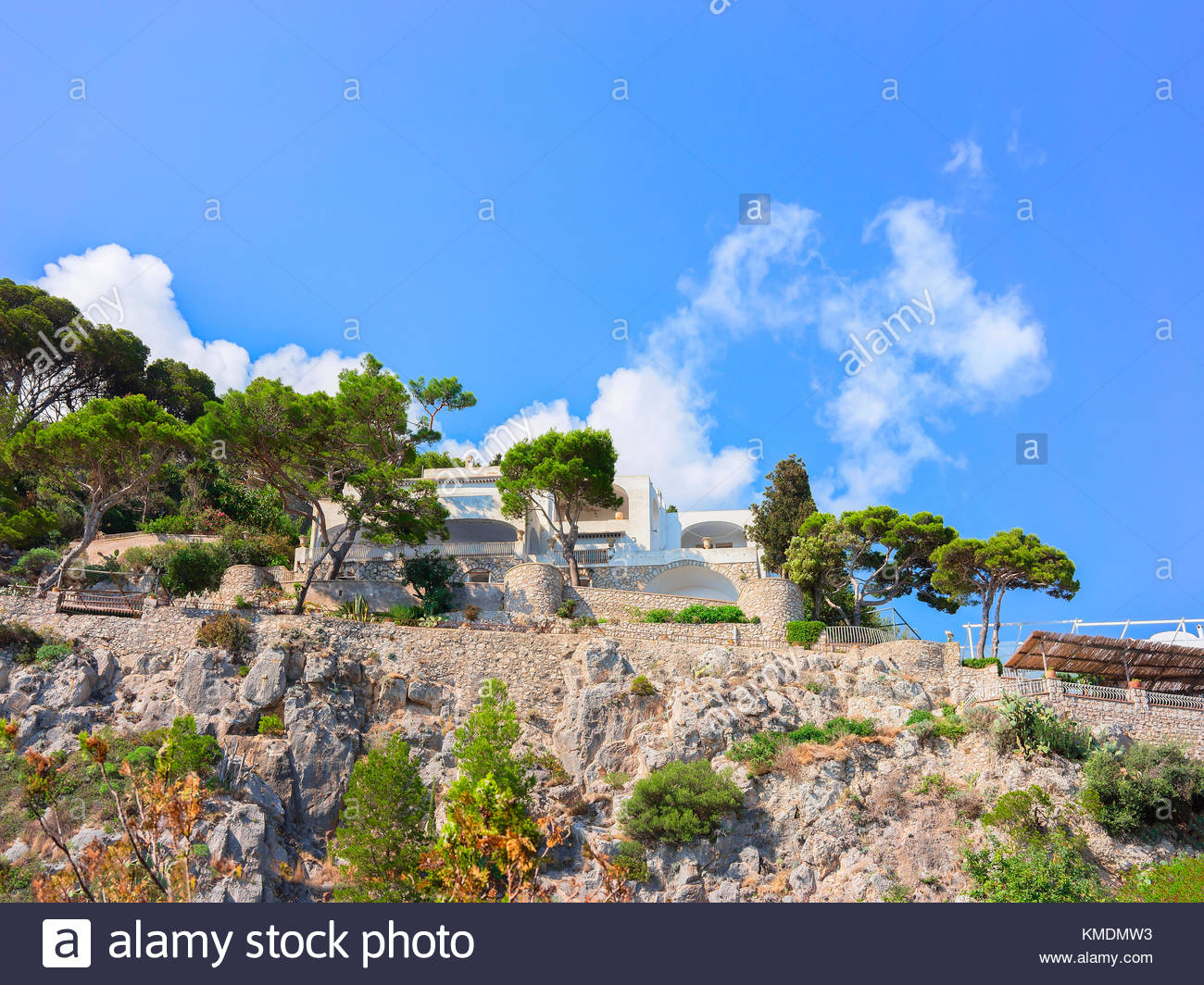 Villa In Capri Island With Mountain On The Background Italy Stock