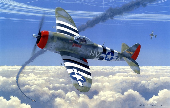 Wallpaper P Thunderbolt Air Bat Dogfight Ww2 War Painting