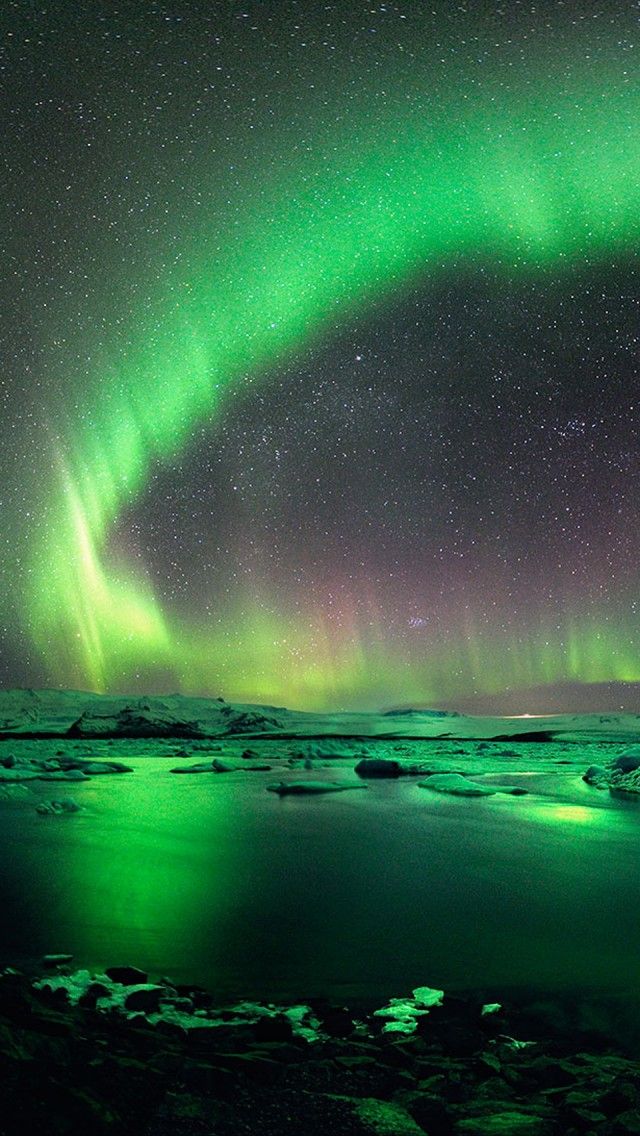 Landscape Night Sky Aurora Green iPhone 5 wallpapers backgrounds