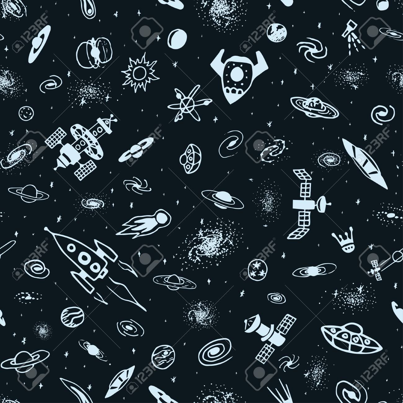 Vector Seamless Pattern Of Hand Drawn Doodle Space Object 1300x1300