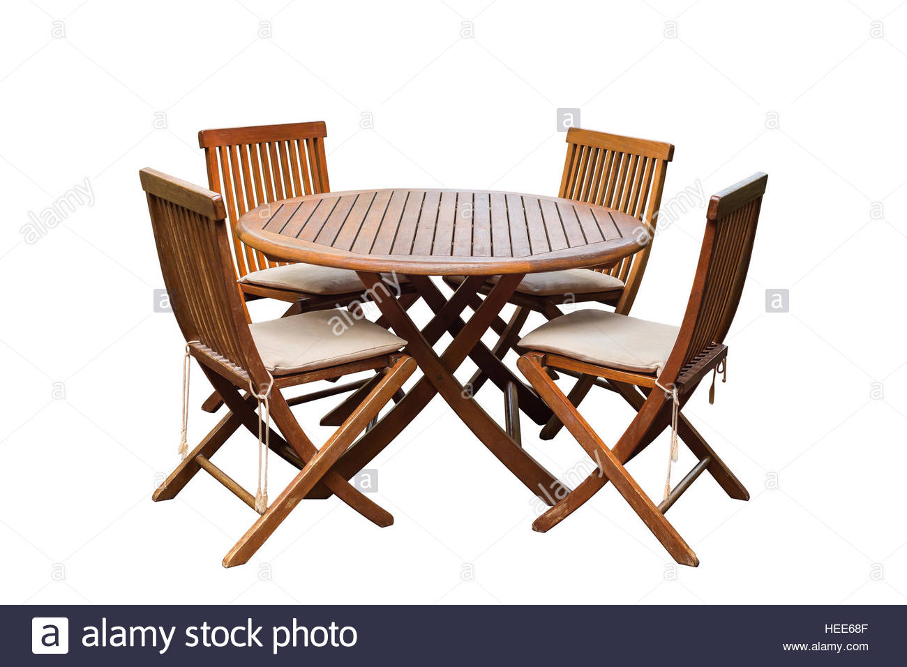 Set Of Teak Wood Table And Chairs Isolated On White Background