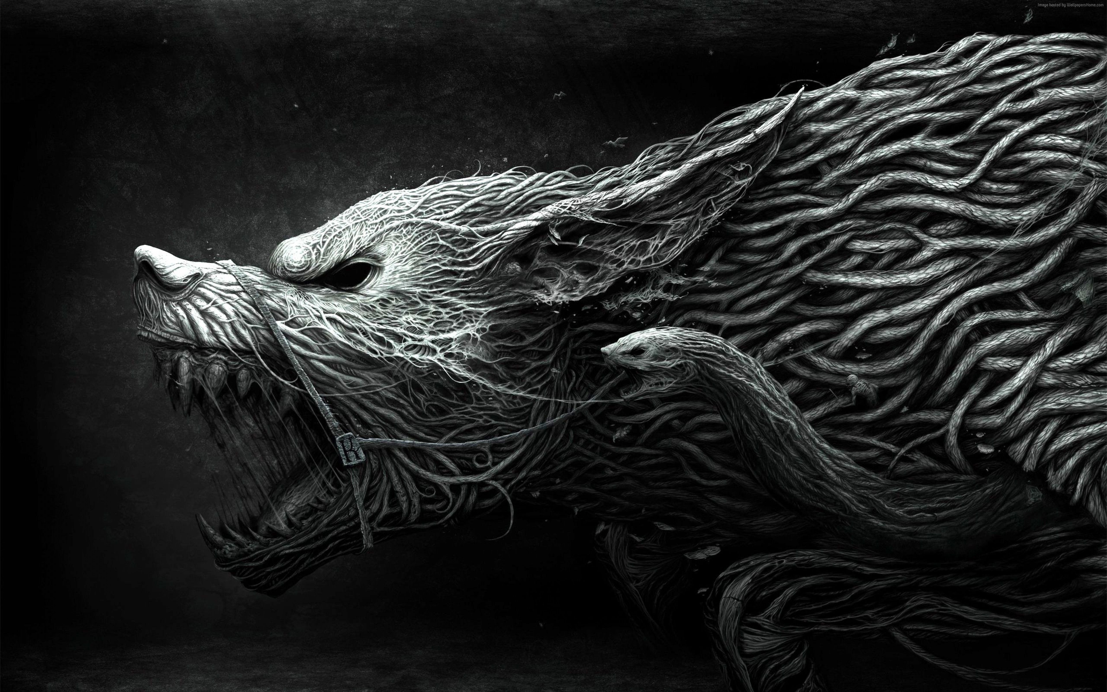 Wolf Drawing Black And White Wallpaper Art Fantasy