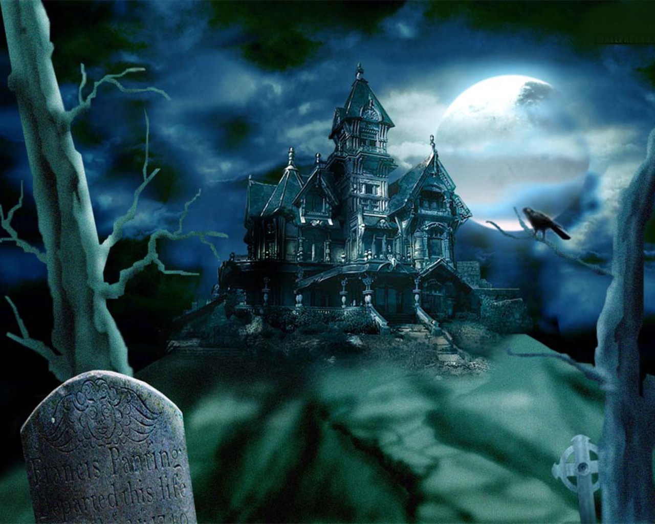 Graveyard At Full Moon Wallpaper HD