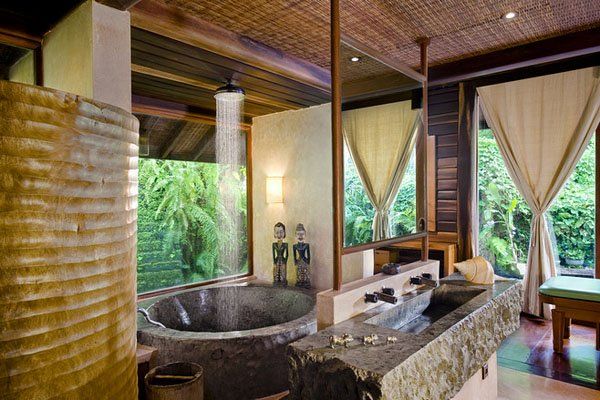 Tropical bathroom Haute Home Pinterest 600x400