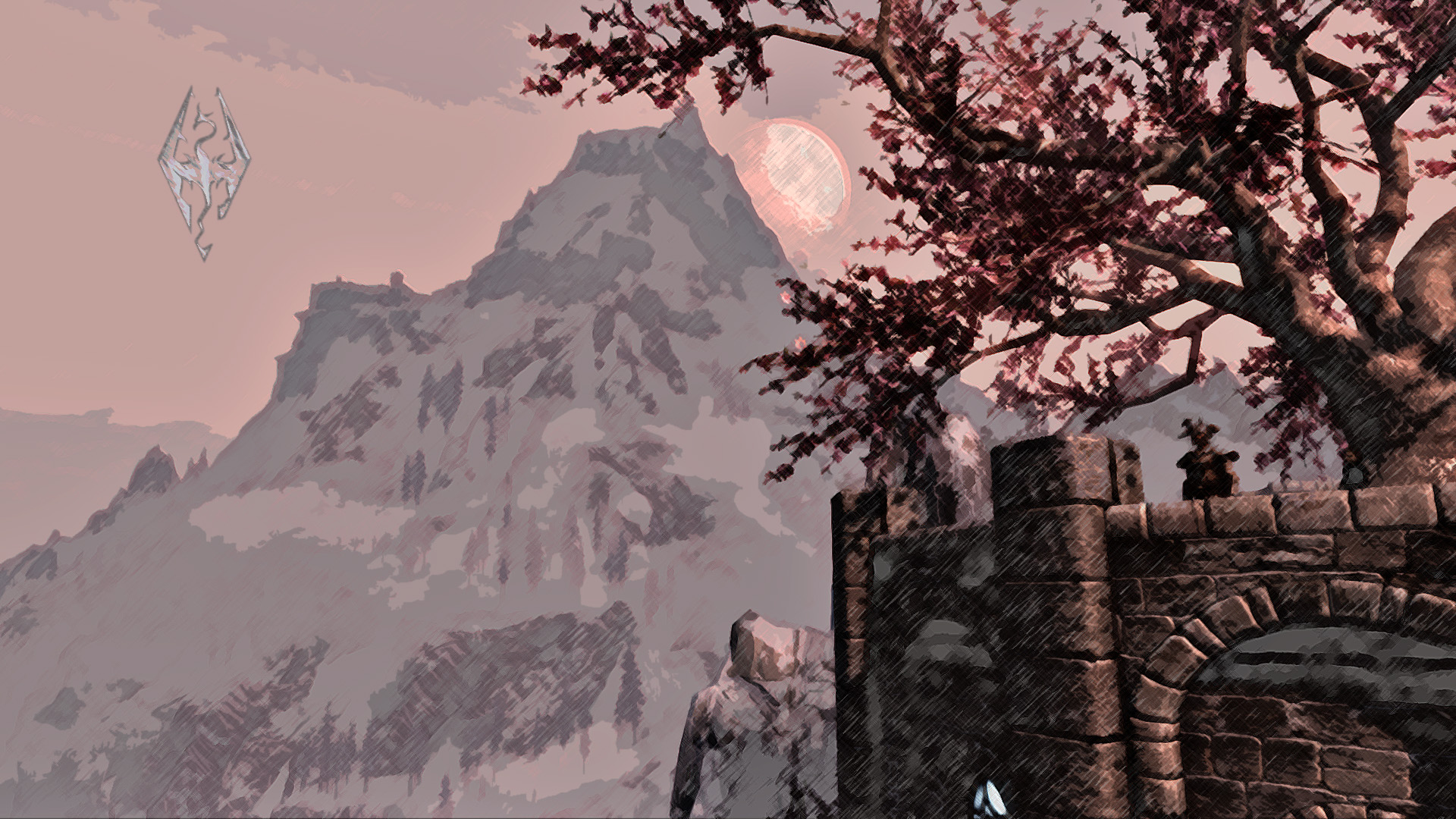 Moonrise With Cherry Blossom Skyrim HD Wallpaper By Nukez2k On