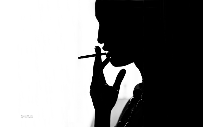 Description women smoking black white smoke silhouettes Wallpaper