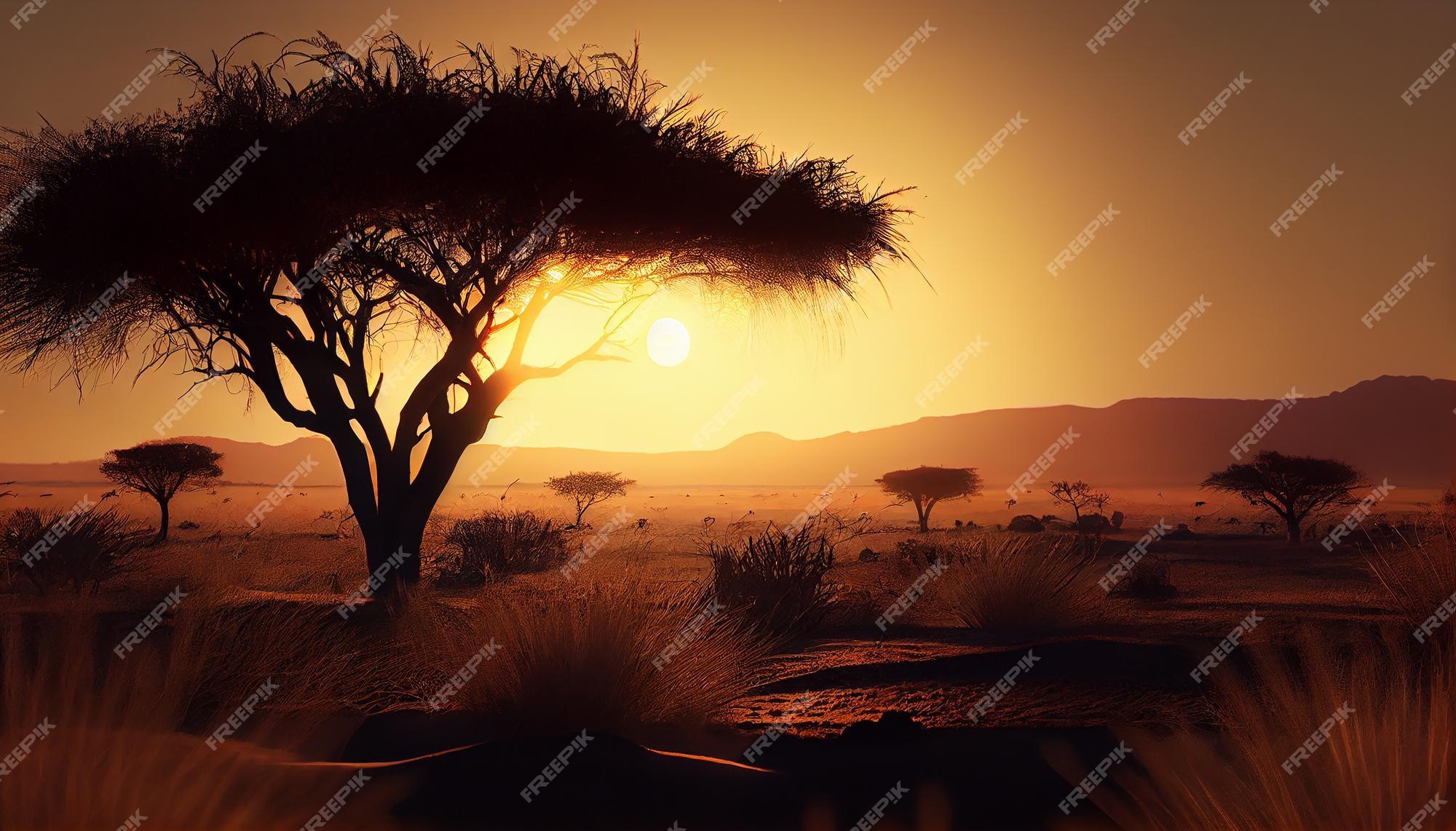 Premium Photo Sunset safari in africas tranquil wilderness
