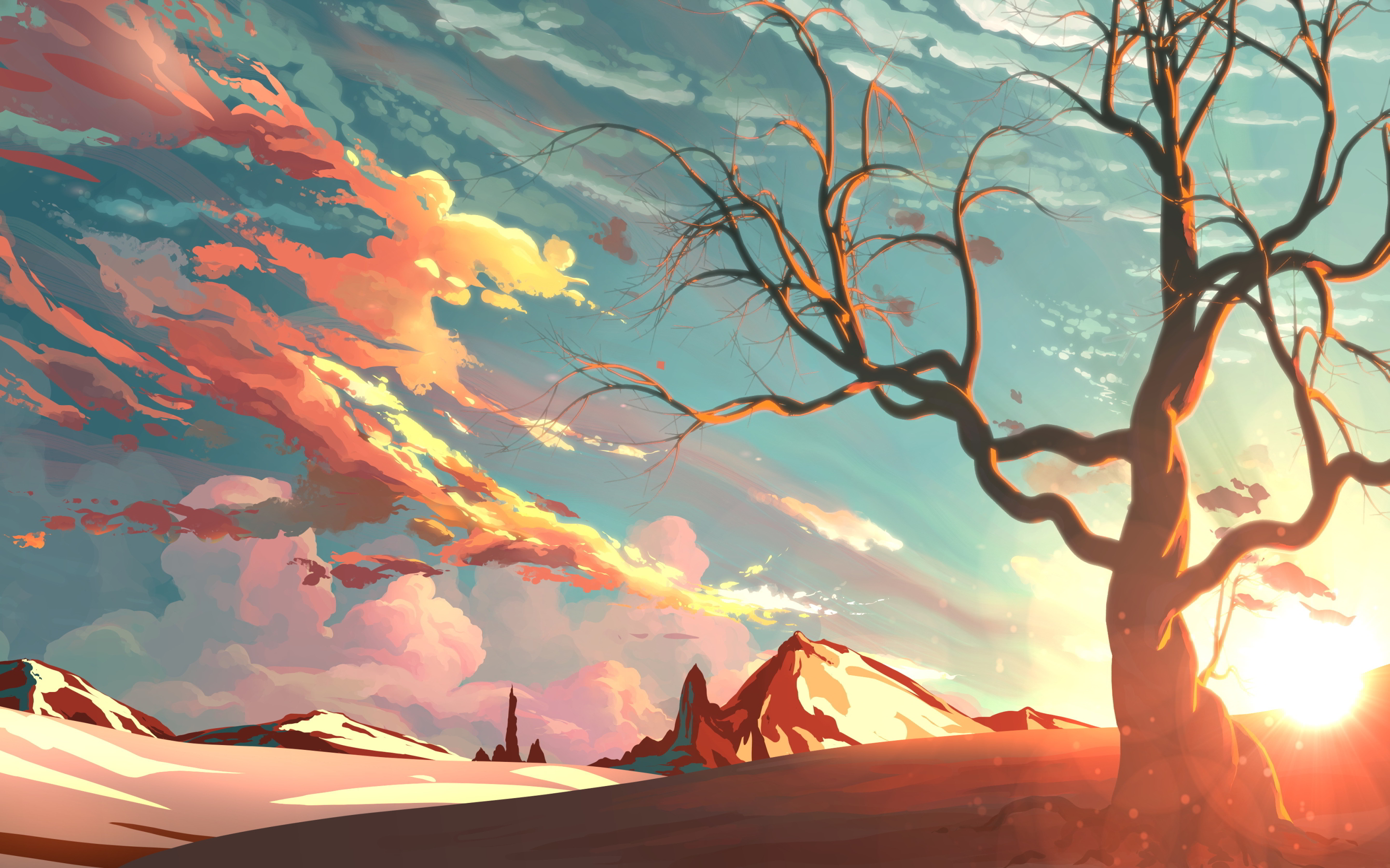 Sunset Beautiful Painting Wallpaper HD Artist 4k Image Photos