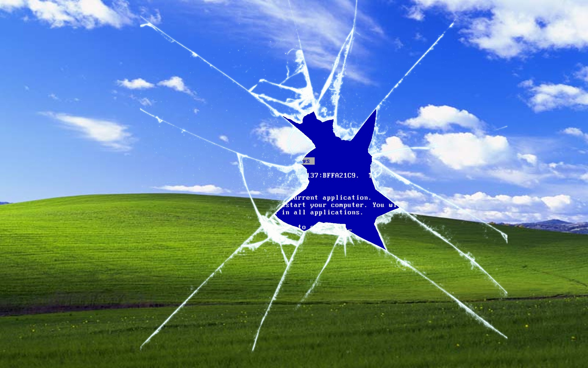 Bliss Windows Xp Broken Screen Wallpaper