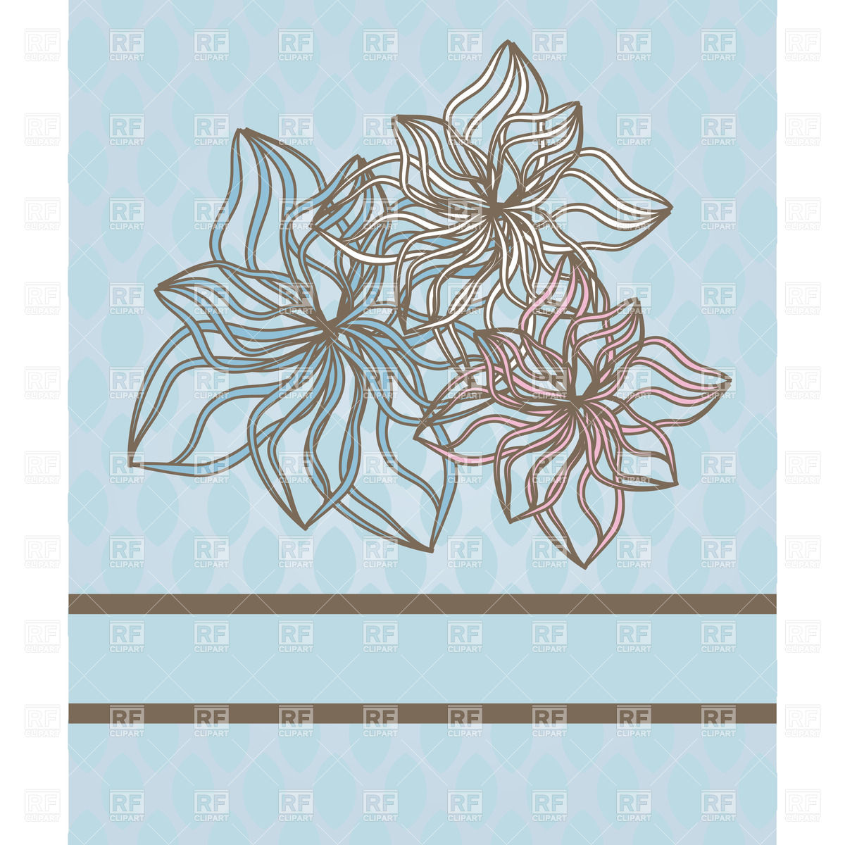 Stylish Blue Card With Abstract Flowers Royalty Vector
