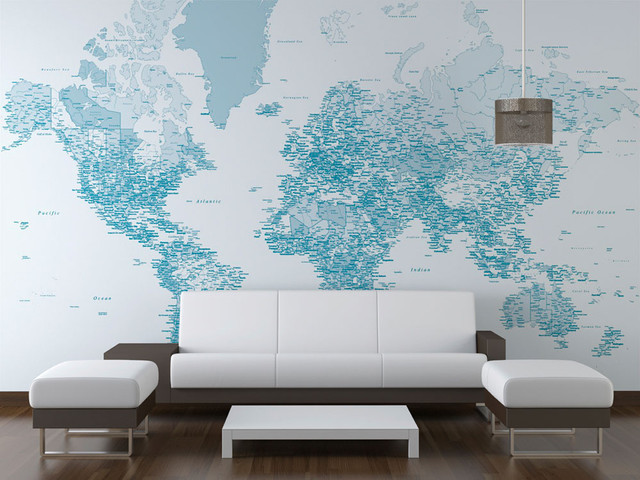 Blue World Map Wallpaper Design London By Wallpapered