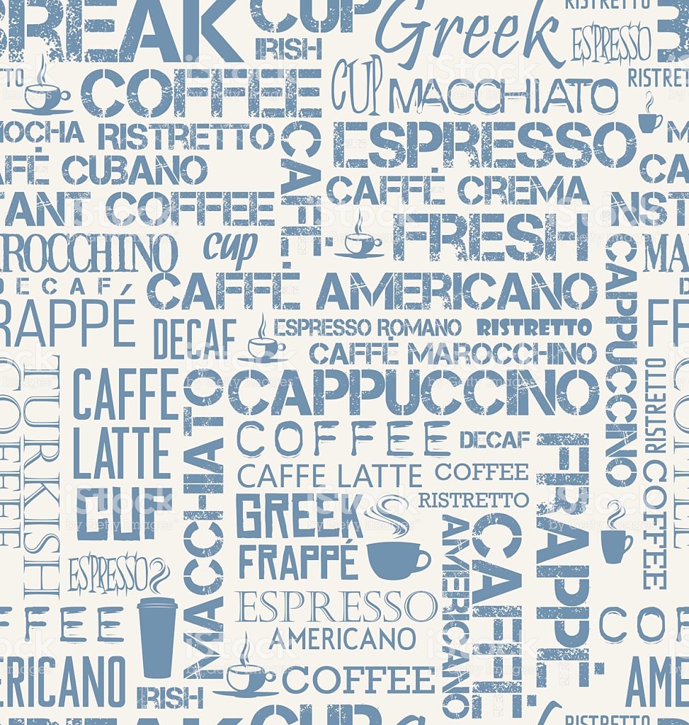 Background Seamless Tile Of Coffee Words And Symbols Stock