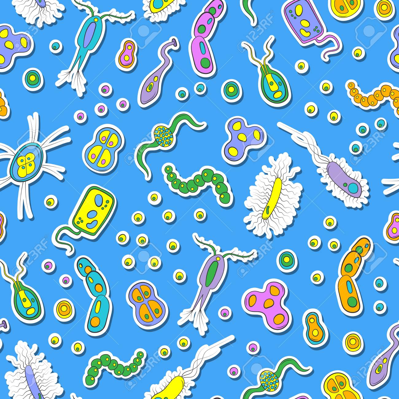 Seamless Pattern With Image Of Bacteria Germs And Viruses On