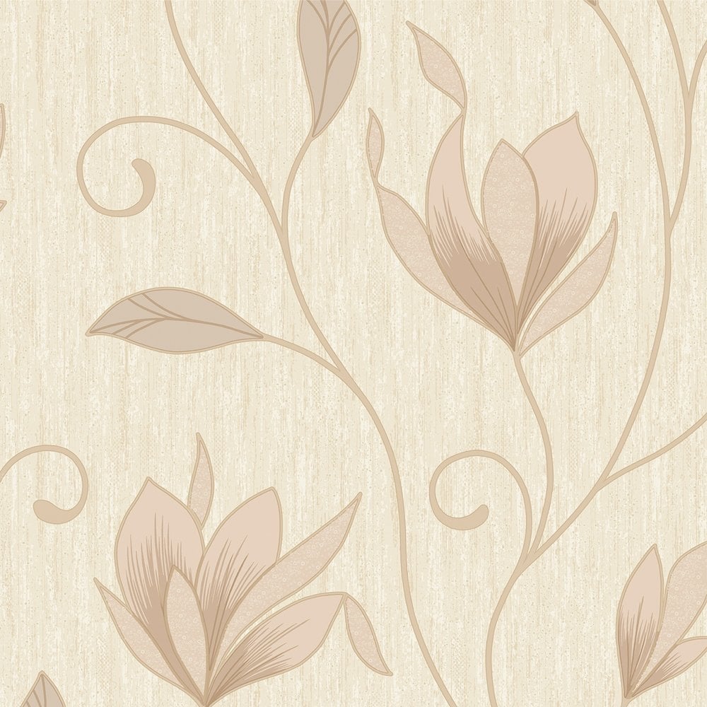 Synergy Glitter Floral Wallpaper Soft Gold Cream Beige